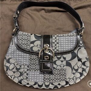 SOLD// Vintage Coach Black and Gray Patchwork Shoulder Bag